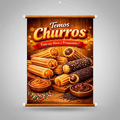 Banner Temos Churros Feito Na Hora Grande Divulgação 80x60cm