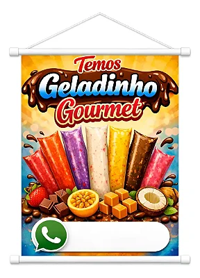 Banner Temos Geladinho Gourmet Dimdim Divulgação 80x60cm