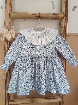 Vestido Ponto Smock azul