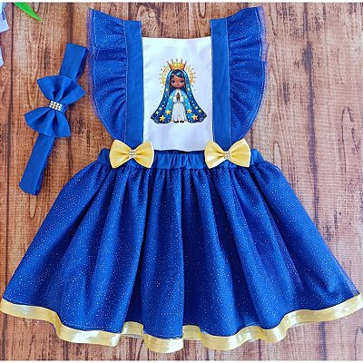 Vestido Infantil Temático Batizado Nossa Senhora de Aparecida Azul