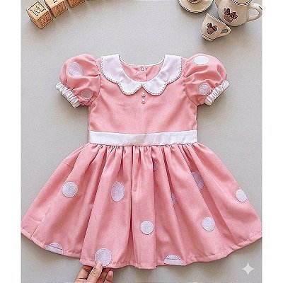 Jardineira Rosa Romper Minnie Vestido Disney