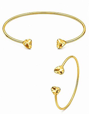 Conjunto Choker Aro e Bracelete Coração Martelado