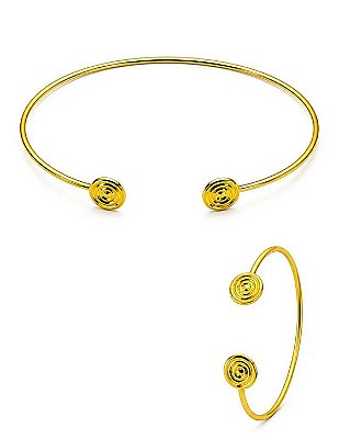 Conjunto Choker Aro e Bracelete Círculo Detalhado