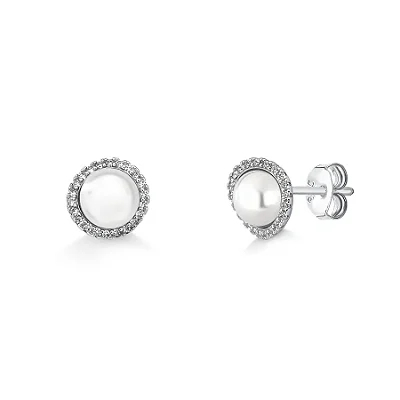 Brinco Pérola Natural e Moissanite em Prata 925 com Banho de Ródio