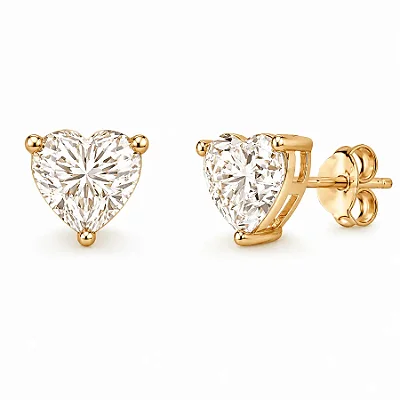 Brinco Coração Moissanite 8mm 4ct em Prata 925 com Banho de Ouro 18K