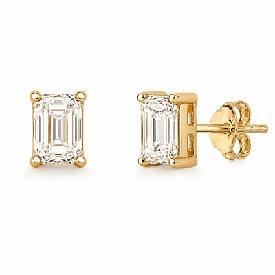 Brinco Moissanite Retangular 5x7mm 2ct em Prata 925 com Banho de Ouro 18K