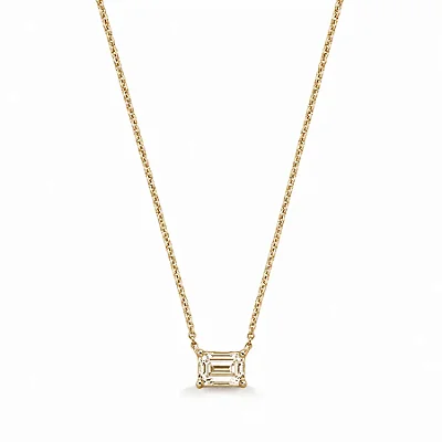 Colar Moissanite Retangular 6x8mm 2ct em Prata 925 com Banho de Ouro 18K