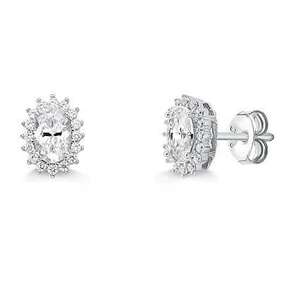 Brinco Oval Moissanite 4x6mm 0,5ct em Prata 925 com Banho de Ródio