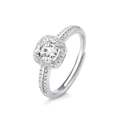 Anel Regulável Moissanite 6mm 0,8ct em Prata 925 com Banho de Ródio