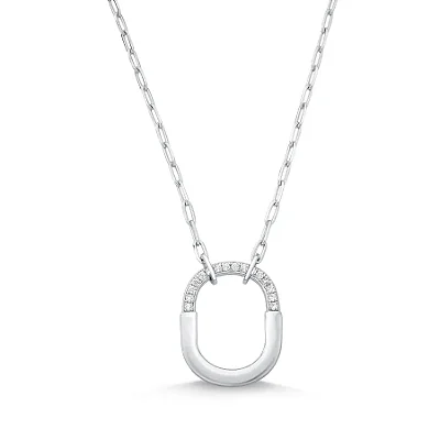 Colar Cadeado Oval Liso e Cravejado com Zircônia em Prata 925 com Banho de Ródio