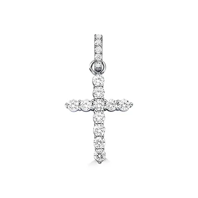 Pingente Crucifixo Moissanite 3mm 1,2ct em Prata 925 com Banho de Ródio