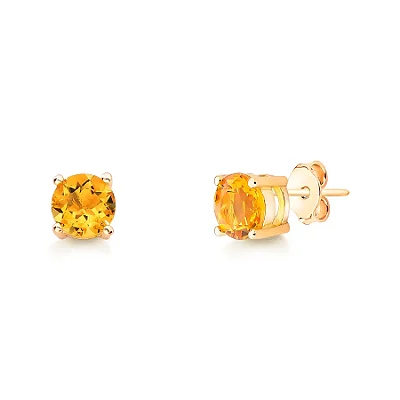 Brinco Citrino Natural Redondo em Prata 925 com Banho de Ouro Amarelo 18K