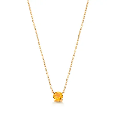 Colar Citrino Natural Redondo em Prata 925 com Banho de Ouro Amarelo 18K