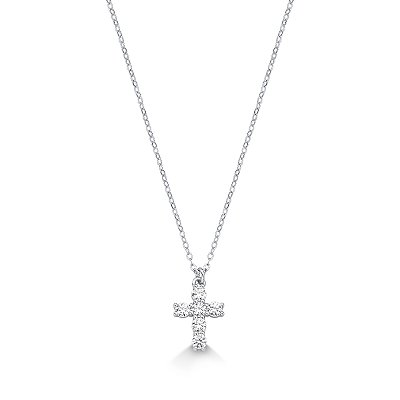 Colar Pingente Cruz Moissanite em Prata 925 com Banho de Ródio