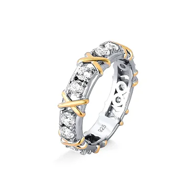 Anel X com Moissanites 3mm 1,4ct em Prata 925 com Banho de Ouro 18K