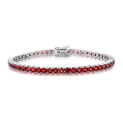 Pulseira Riviera Granada Natural 3mm em Prata 925 com Banho de Ródio