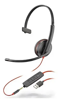 Headset Poly Plantronics Blackwire C3215 USB-A + P2 3,5 mm Preto