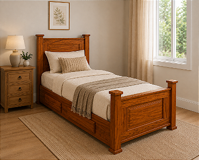 Cama Solteiro Diamantina com 2 Gavetas – Colchão 0,88 x 1,88 m em Madeira de Demolição