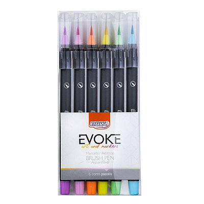 Marcador Artístico - Brush Pen - Aquarelável - Evoke - 6 Cores Pastéis