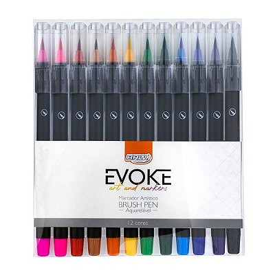 Marcador Artístico - Brush Pen - Aquarelável - Evoke - 12 Cores