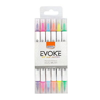 Marcador Artístico - Dual Brush - Evoke - 6 Cores Neon