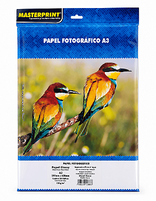 Papel Fotográfico Dupla Face - Masterprint - Glossy/Brilho - 120g - A3 - 297x420mm