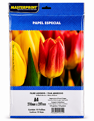 Filme Adesivo Branco Brilho - Masterprint - Resistente à Água - Jato de Tinta - A4 - 210x297mm