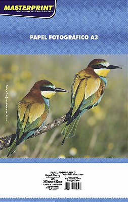 Papel Fotográfico - Masterprint - Brilho/Glossy - Dupla Face - 180g - Jato de Tinta - A3 - 297x420mm