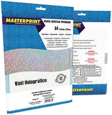 Vinil Adesivo Holográfico - Masterprint - Confete - Jato de Tinta - Resistente à Água - 135g