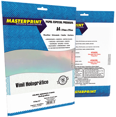 Filme Adesivo Holográfico - Masterprint - Jato de Tinta - Resistente à Água - 135g - A4 - 210x297mm