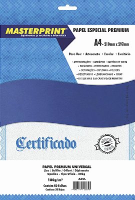 Papel Offset - Diplomata - Masterprint - Azul Escuro - 180g - A4