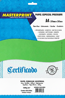 Papel Offset - Diplomata - Masterprint - Verde Escuro - 180g - A4