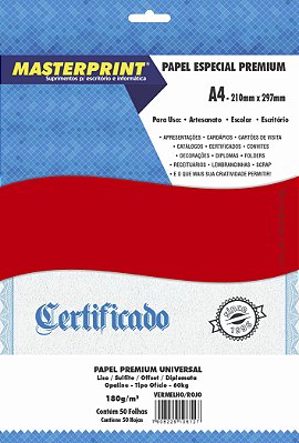 Papel Offset - Diplomata - Masterprint - Vermelho - 180g - A4