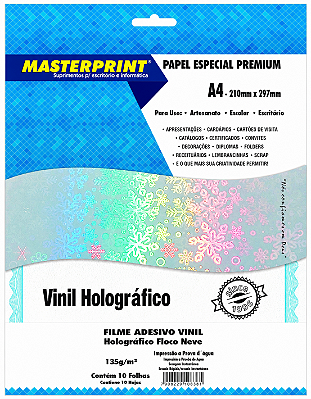 Vinil Adesivo Holográfico - Floco Neve - Masterprint - 135g - Jato de Tinta - A4