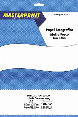 Papel Fotográfico - Masterprint - Branco Fosco/Matte - 108g - A4 - 210x297mm
