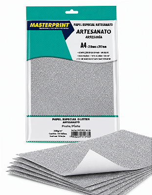 Papel Glitter Masterprint - Prata - 250g - A4