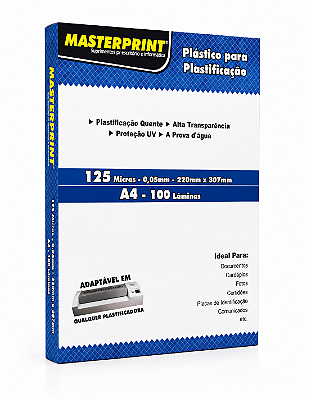 Plástico para Plastificação - Masterprint - A4 - 125Micras - 0,05mm