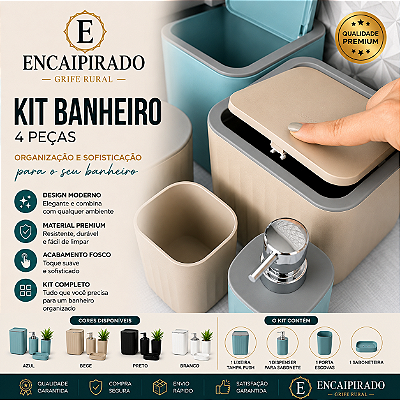 Kit Banheiro Lavabo 4 Peças Resistente e Moderno