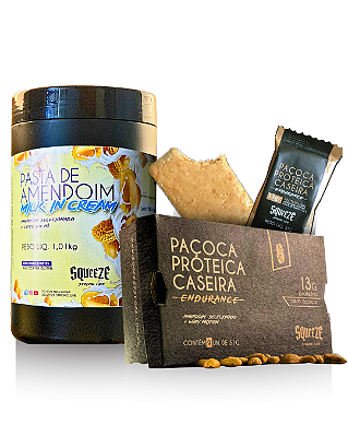 Combo Cremoso (Pasta de amendoim MILK IN CREAM 1kg + Paçoca Proteica Squeeze)
