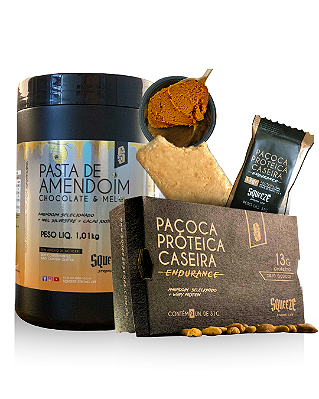 Combo Felicidade (Pasta de amendoim Chocolate e mel 1kg + Paçoca Proteica Squeeze)