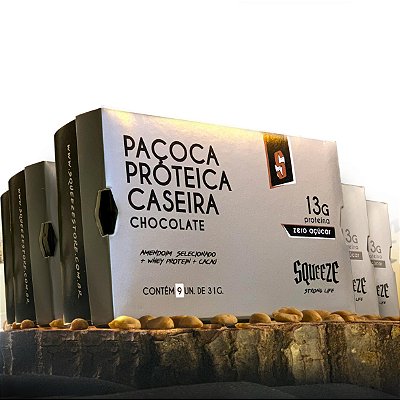 Combo 5x Paçoca Proteica Caseira Chocolate - Squeeze (Zero Açúcar)(13g proteína)