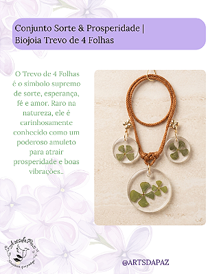 Conjunto Sorte & Prosperidade | Biojoia Trevo de 4 Folhas