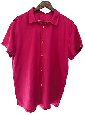 Camisa Masculina Lisa Colorida Manga Curta Viscose - Rosa