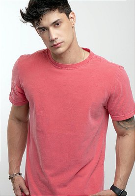 Camiseta Masculina de Malha Premium Básica Estonada - Vermelho