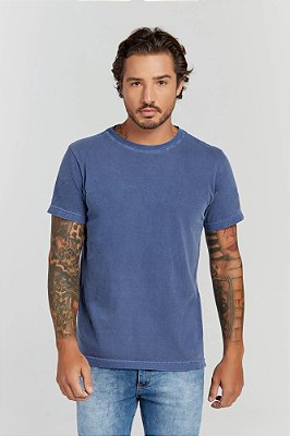 Camiseta Masculina de Malha Premium Básica Estonada - Azul
