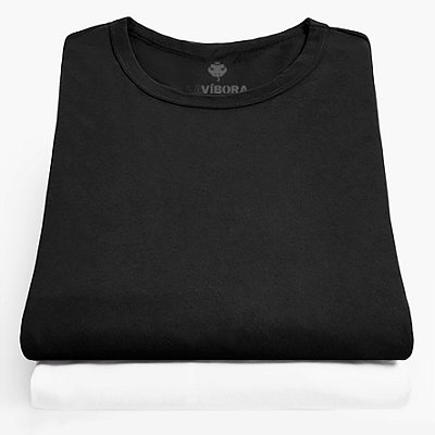Kit 2 Camisetas Básicas Algodão 30.1 Minimalista Essential - Preta e Branca