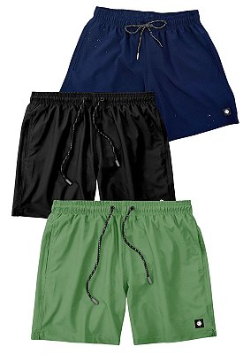 Kit 3 Shorts Microfibra Elastano Mega Confortável - Preto, Mint Green e Azul Marinho