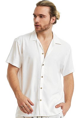 Camisa Masculina Lisa Manga Curta Viscose Premium - Branca