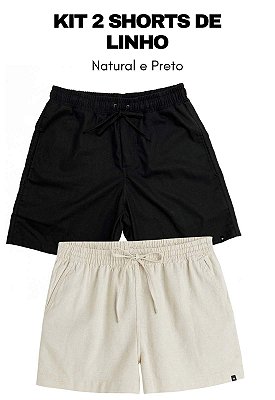 Kit 2 Shorts de Linho Casual Masculinos Premium - Natural Crú e Preto por R$199,90