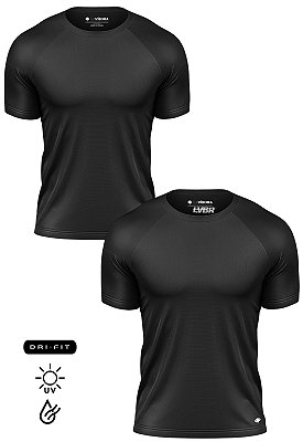 Kit 2 Camisetas Masculinas Performance Dry Fit Tech Com Elastano UV50+ Preta